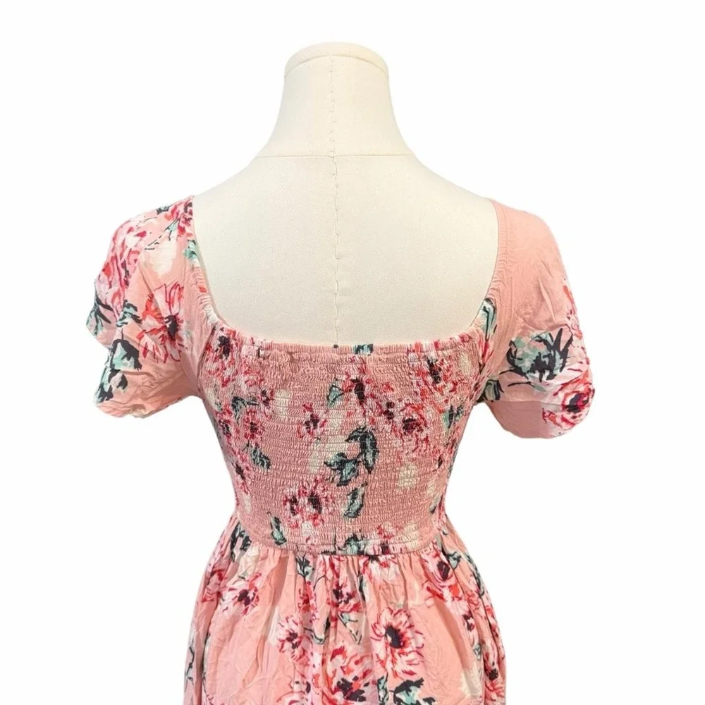 Band of Gypsies Floral Smocked High Low Maxi Dress Pink Small Boho Summer Garden - Picture 11 of 16